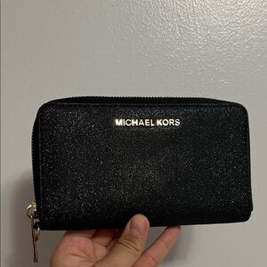 Michael Kors Black Glitter Zip Wallet